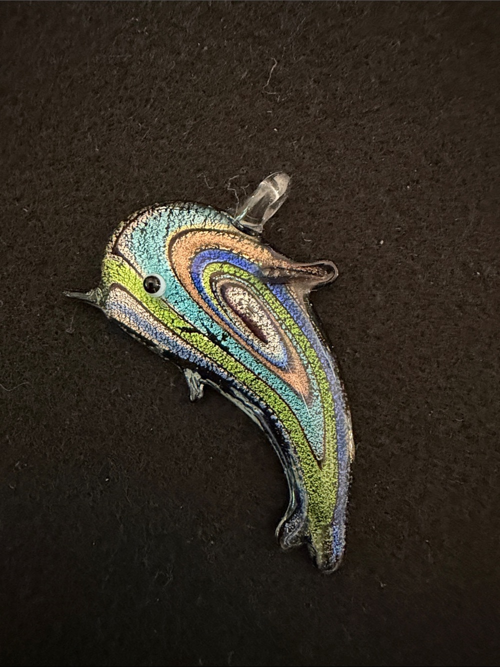 Handmade Glass Dolphin Pendant in Iridescent Blues and Greens